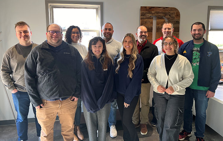 Webster alumni who are part of the Notion team pictured with Notion’s founding partners: Ben Sullivan, Jake Thebeau, Felicia Acton, Janet Tran, Louis Kokenis (founding partner), Tricia Williams, John Senseney (founding partner), Matt Frauenhoffer (founding partner), Nisha Margrum, Ryan Smith.